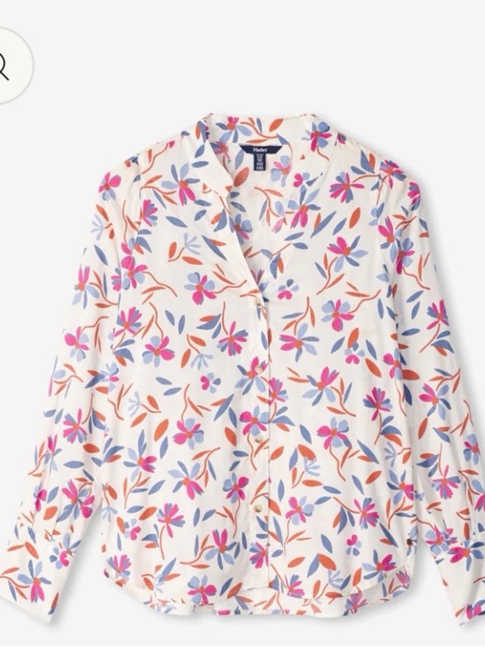 #688 Hatley Cream Floral Button-Down Blouse with Pink and Blue Accents